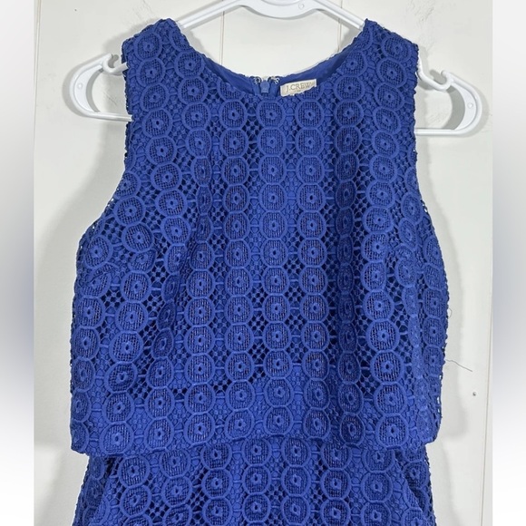J Crew Women’s Blue Sheath Dress Eylelet Lace Overlay size 0 Side Pockets - Picture 2 of 10
